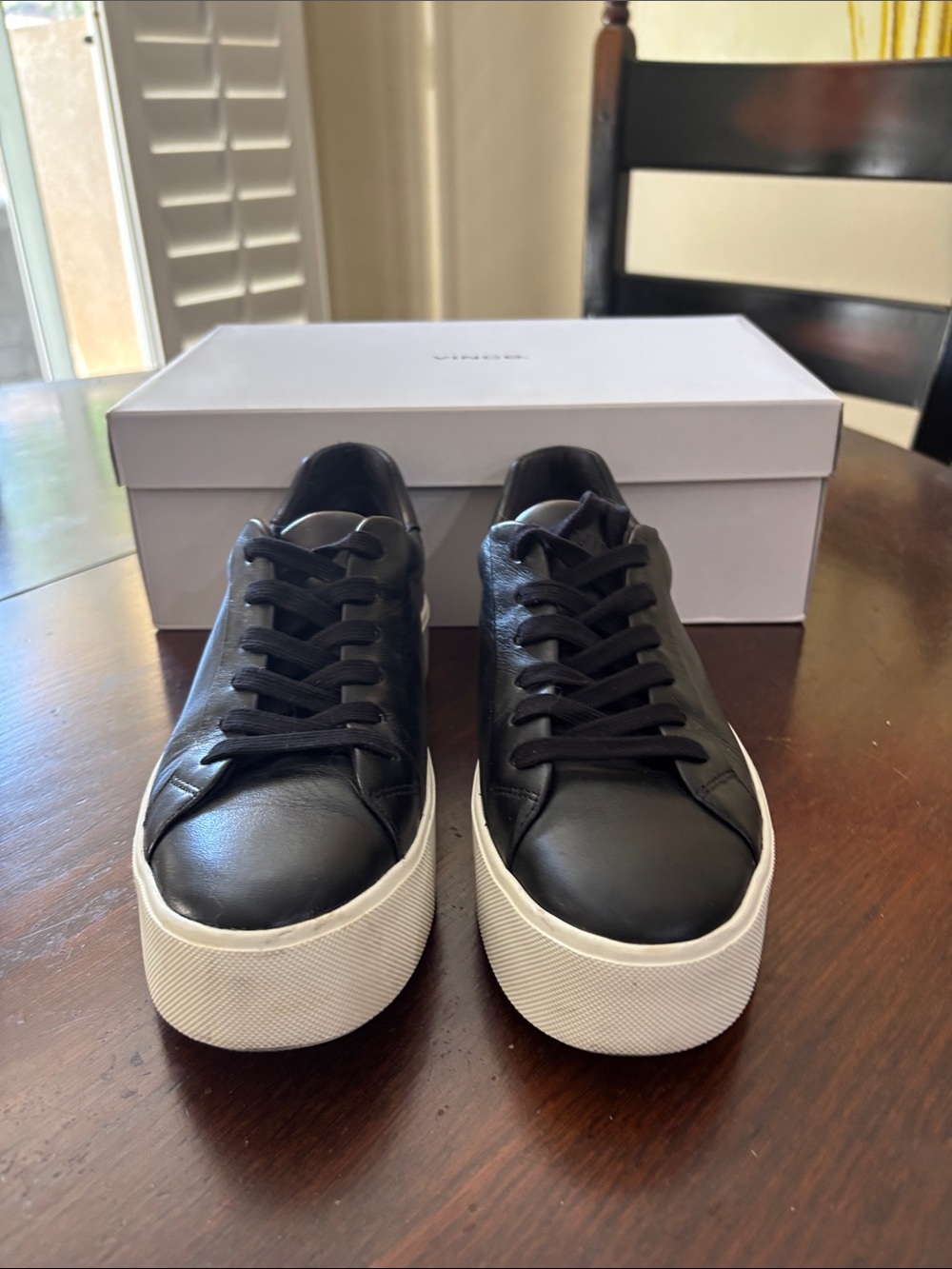 Vince Black Leather Women's Sneakers with White Platform Sole